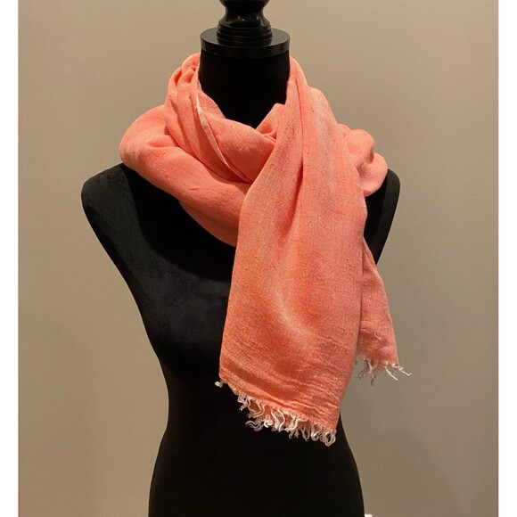 Accessory Brand Scarf or Wrap Tangerine Orange Fringed Edges - Picture 1 of 8